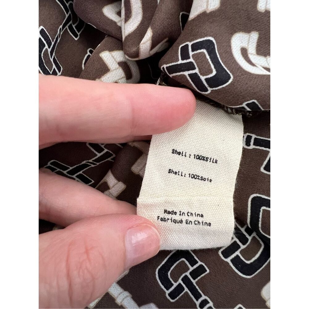 L'Agence Nina Horsebit Brown Ivory Buckle Print Button-Up Silk Blouse Size XS - Picture 8 of 9
